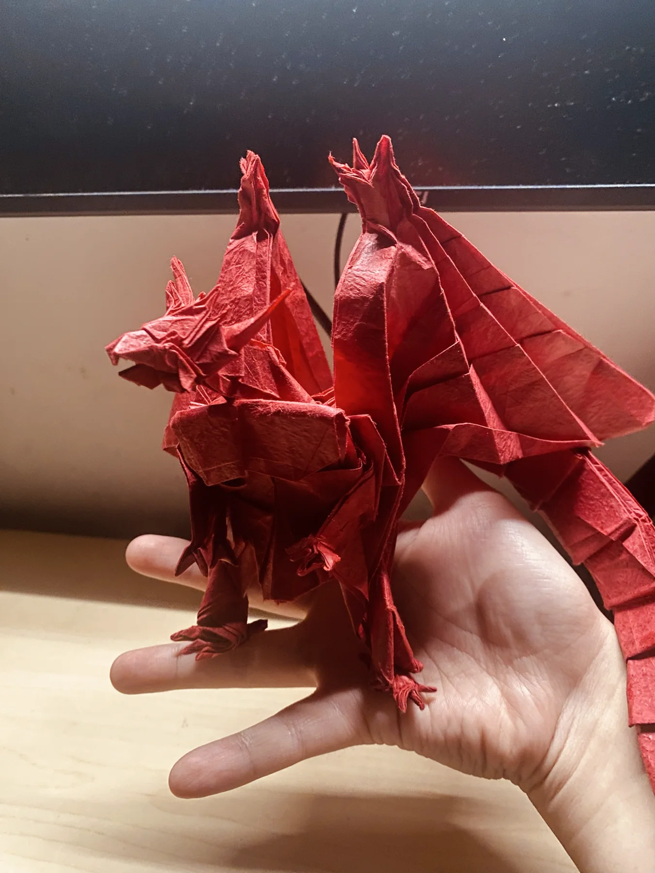 Red paper origami Bahamut dragon